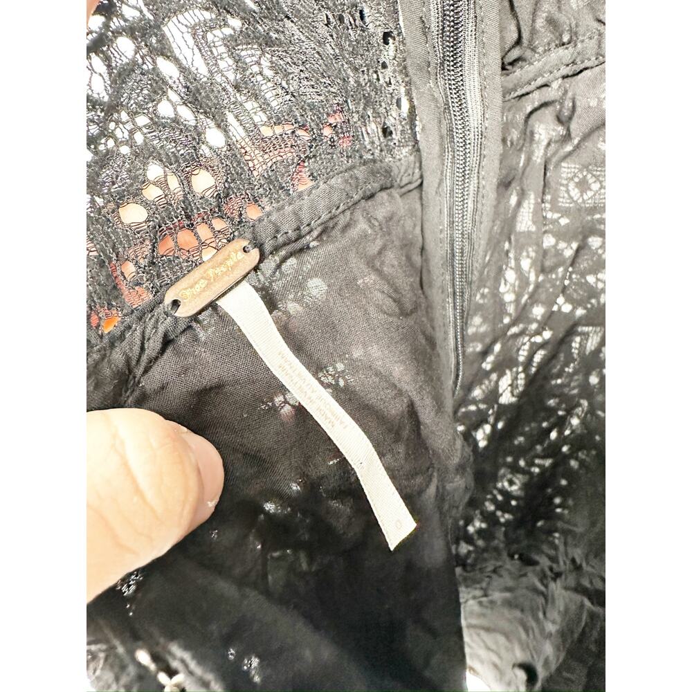 Free People Honey Honey Black Lace Long Sleeve V-Neck Tie Back Dress Size 0 - Picture 5 of 6